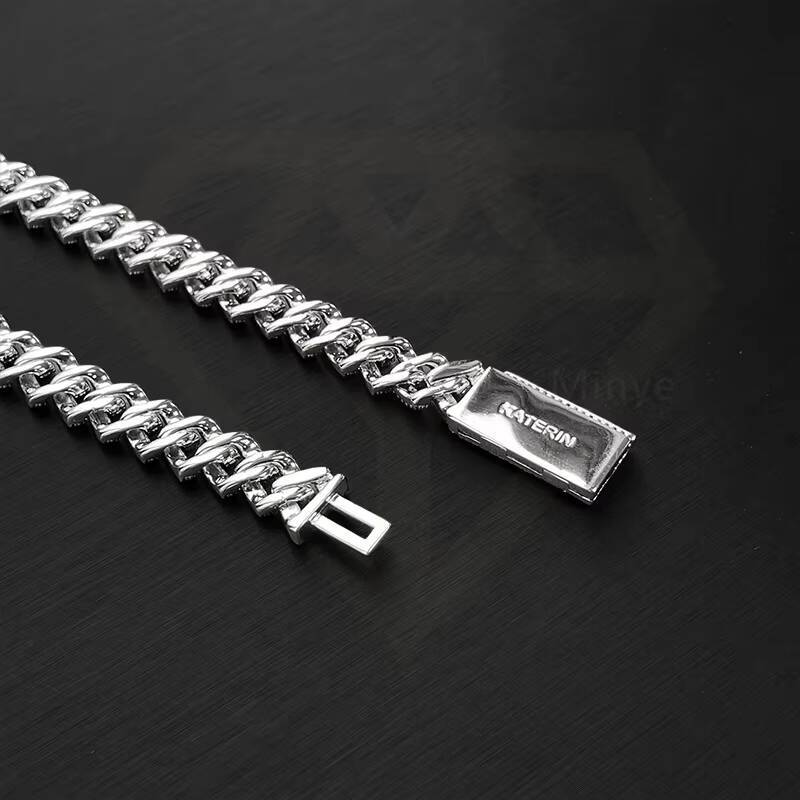 Hip Hop Style 20inch Cuban Chain Necklace 2 Rows VVS Moissanite Diamond 925 Silver 18K White Gold Plating Cuban Link Design