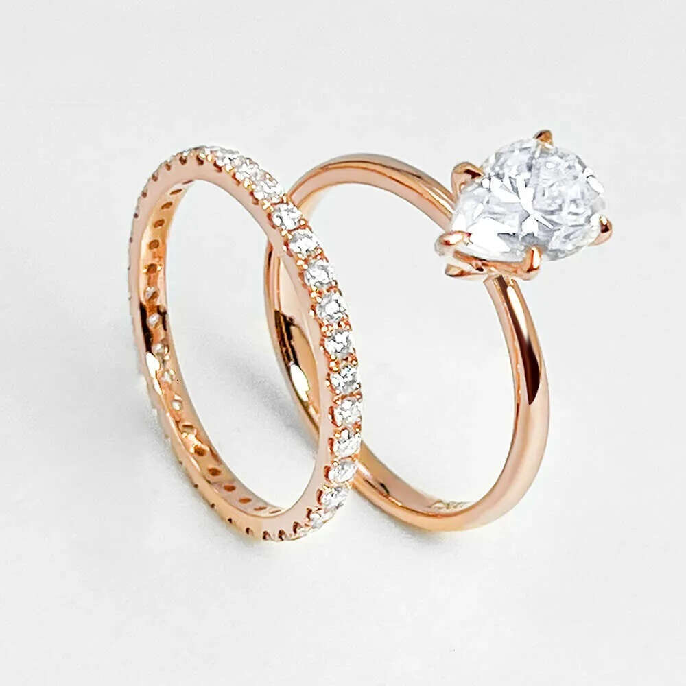 Round Custom Moissanite Rings Women Real Rose Wedding Solid Ring Gold for Couples