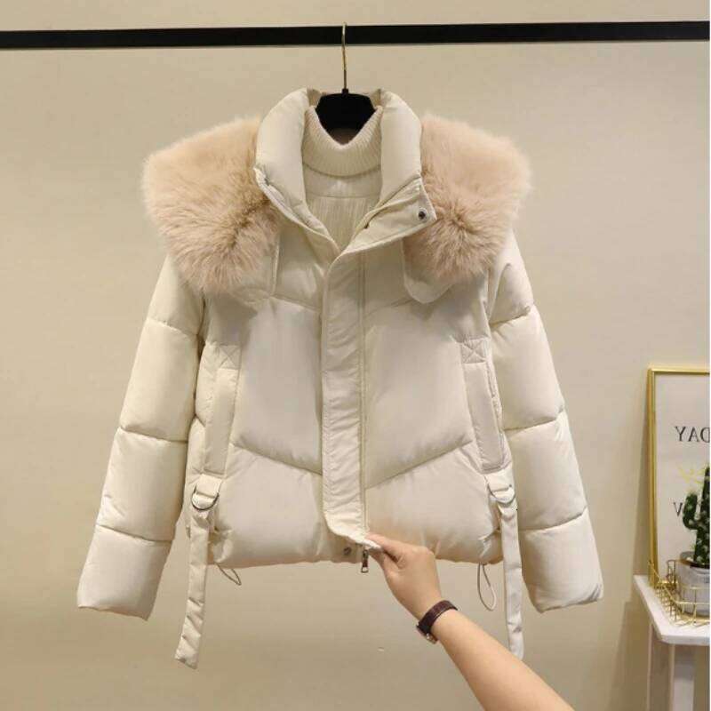 Winter Cotton Jacket Women's Thick Solid Short Coats New Korean Casual Loose Fur Collar Outerwear Ladies Temperament Warm Top