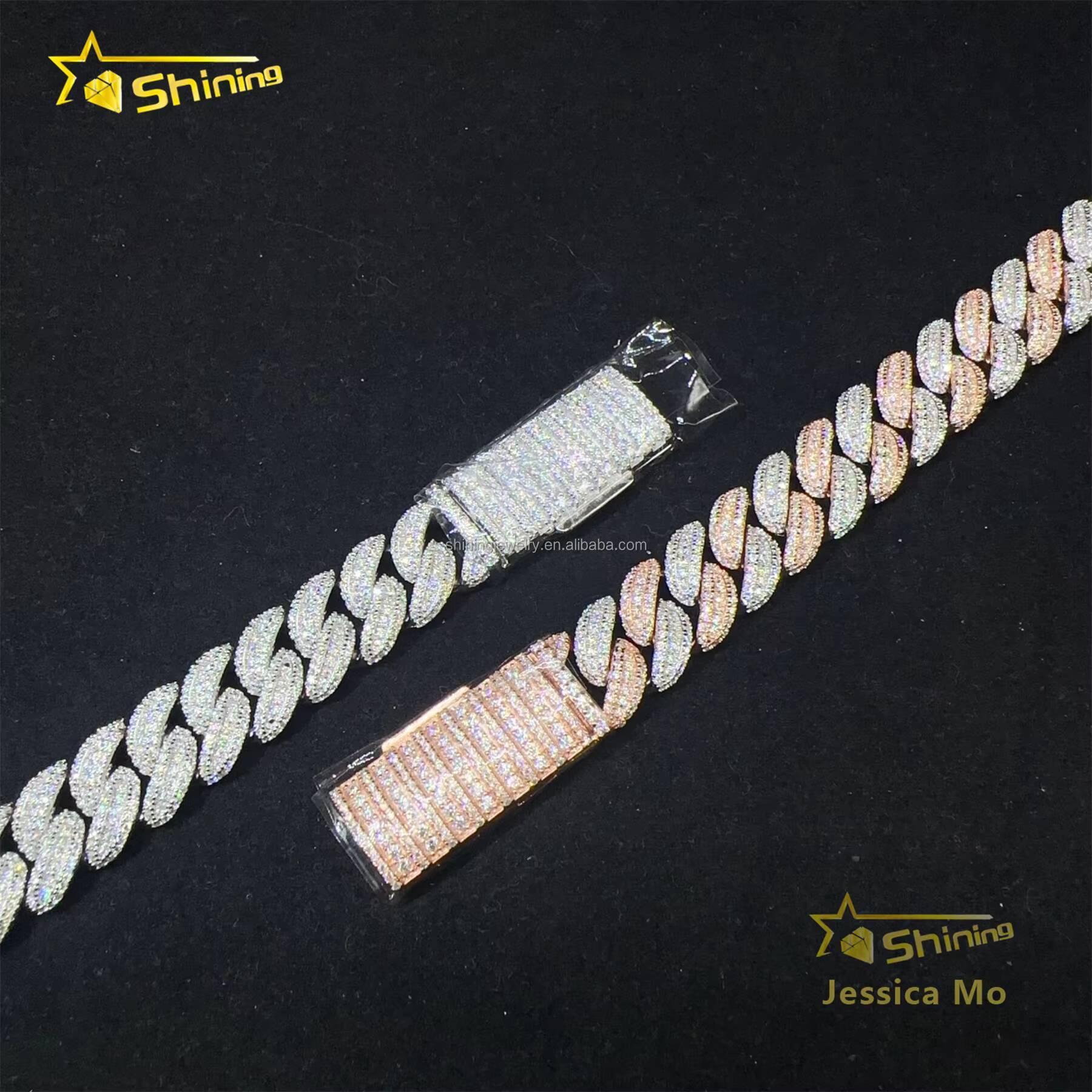 Fashion Luxury 13mm 3Rows Two Tone Color Rapper Hip Hop Jewelry VVS1 Moissanite Iced Out S925 Silver Miami Cuban Bracelet