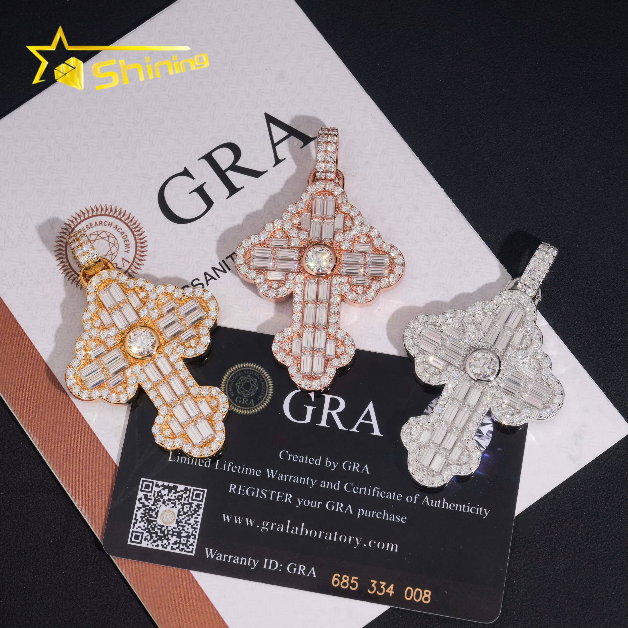 New Design Mossanite Cross Pendant 925 Sterling Silver VVS Moissanite Pendant Iced Out Diamond Charm Pendant Fine Jewelry