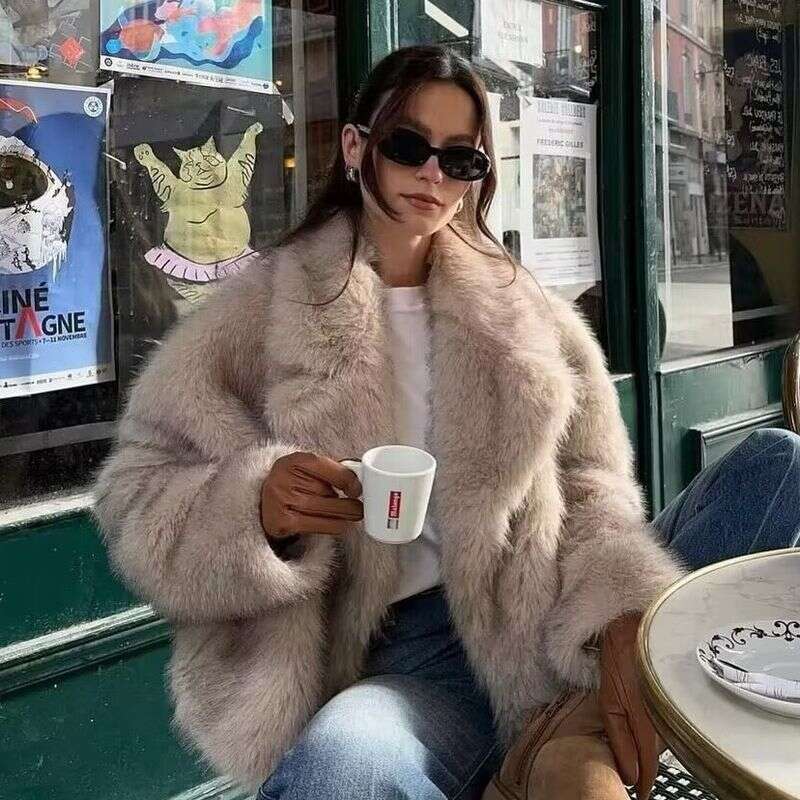 Women's Clothing 2024 Spring New Street Fashion Loose Fur Lapel Jacket A14001