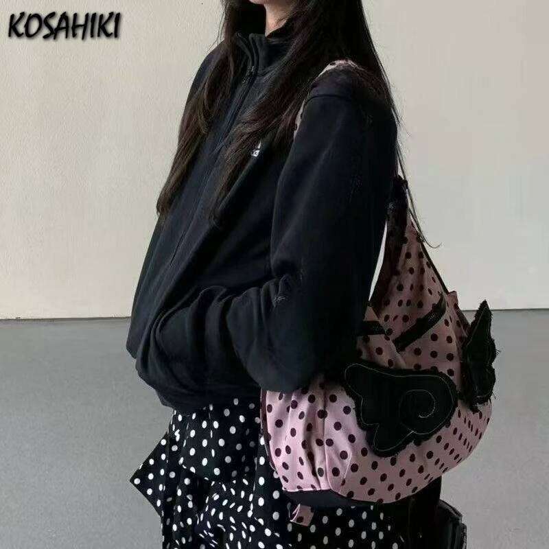 Korean All Match Streetwear Wings Women's Handbags Vintage Dots Grunge Backpacks Casual Y2k Aesthetic Shoulder Crossbody Bags