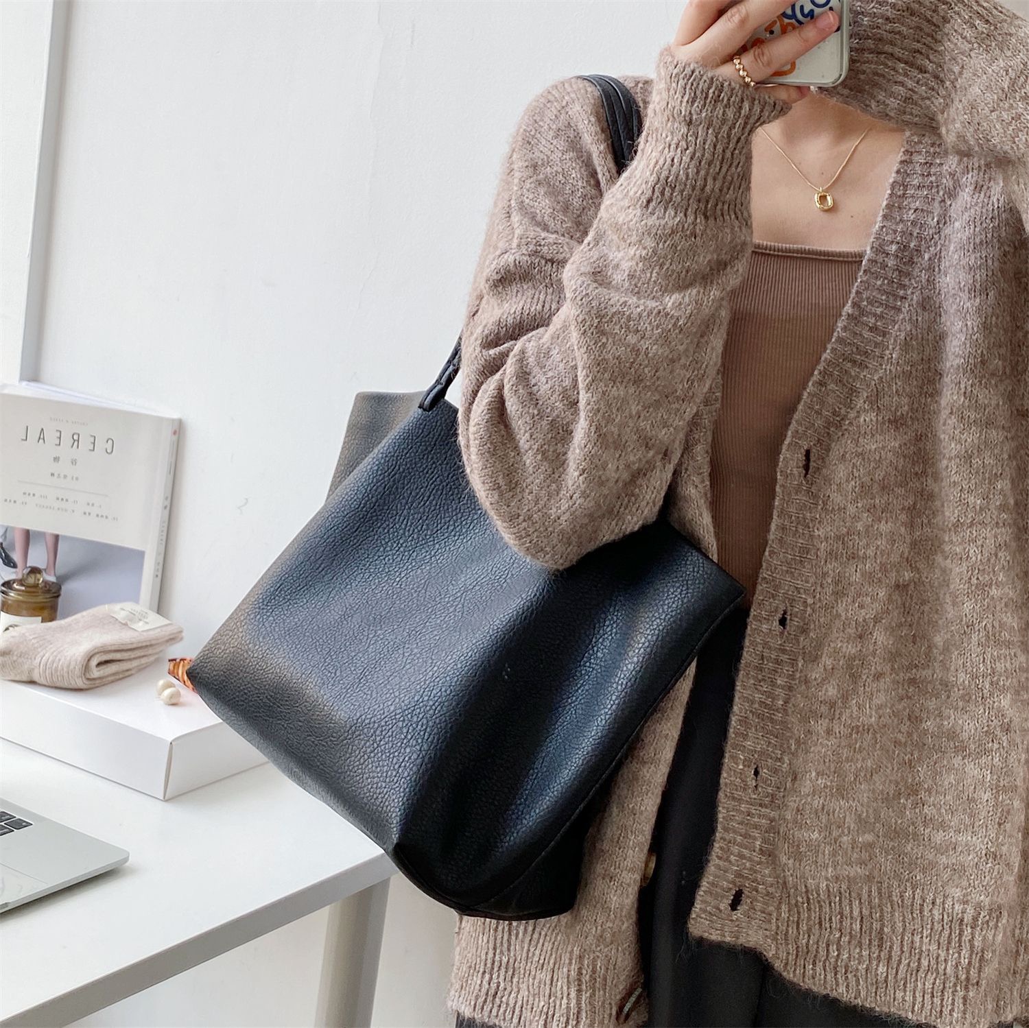 hot New Large Capacity Cow Leather Puzzle Foldable Geometric Tote Bag Single Shoulder Crossbody Handbag For Women