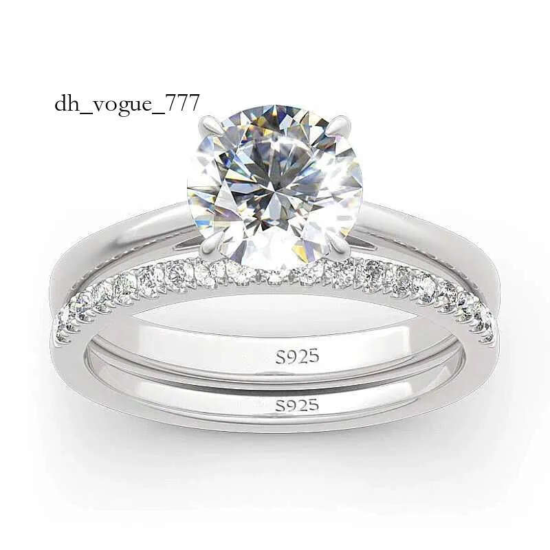 ANZIW 2 Carat All Moissanite Ring Bridal Sets Sier Solitaire Engagement Wedding Rings Stackable Eternity Bands for Women