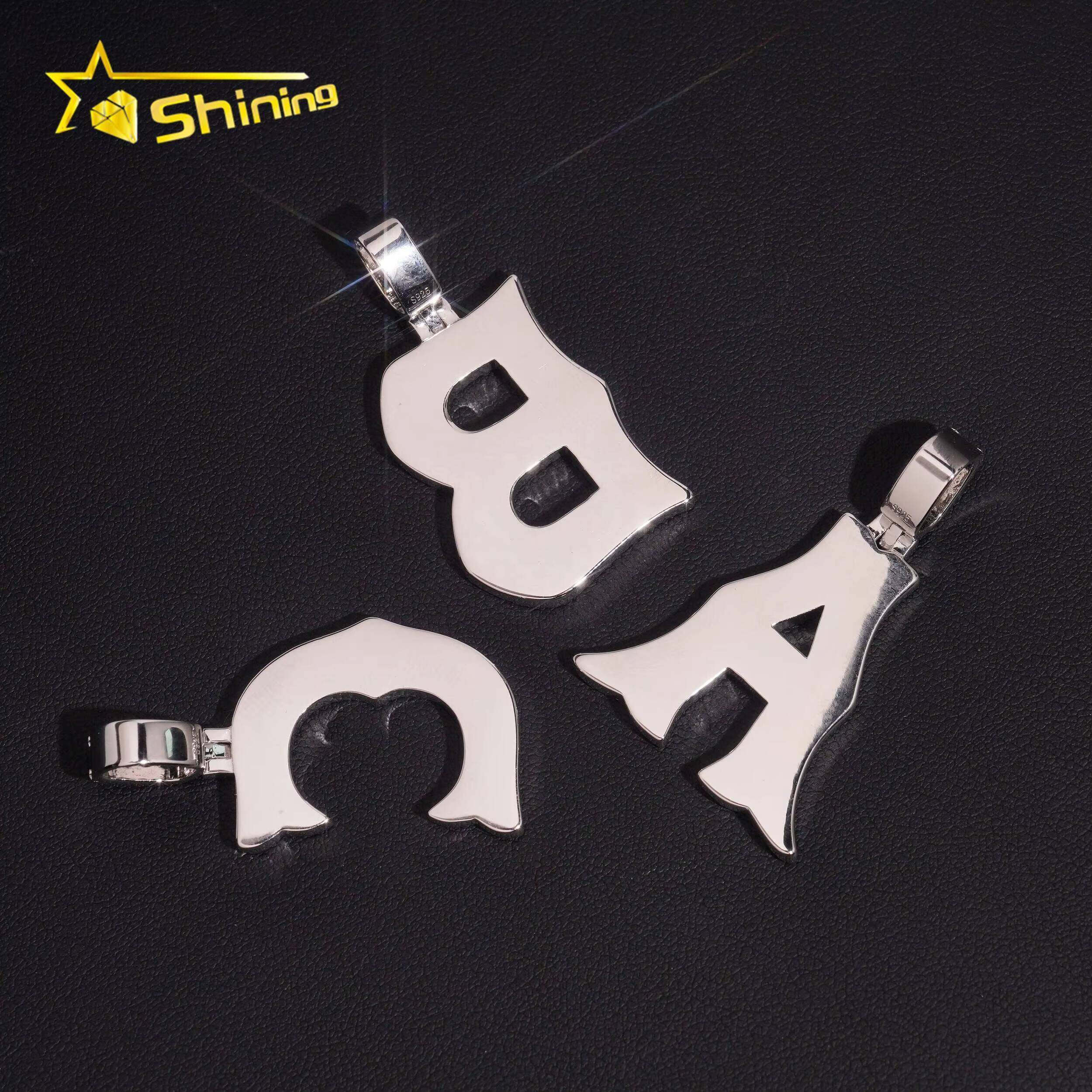 Pass Diamond Tester Baguette 925 Silver Hip Hop Bling Iced Out Moissanite A B C Letter Pendant