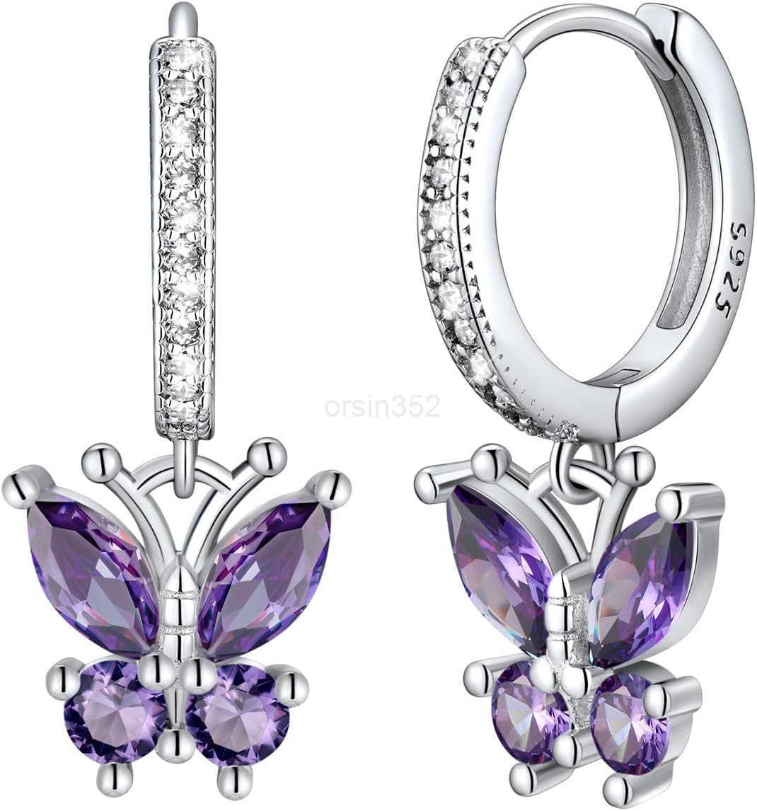 925 Sterling Silver Butterfly Earrings Hypoallergenic Birthstone Earrings for Women Butterfly Dangle EarringDainty Birthday Gifts for WomenHerW250911