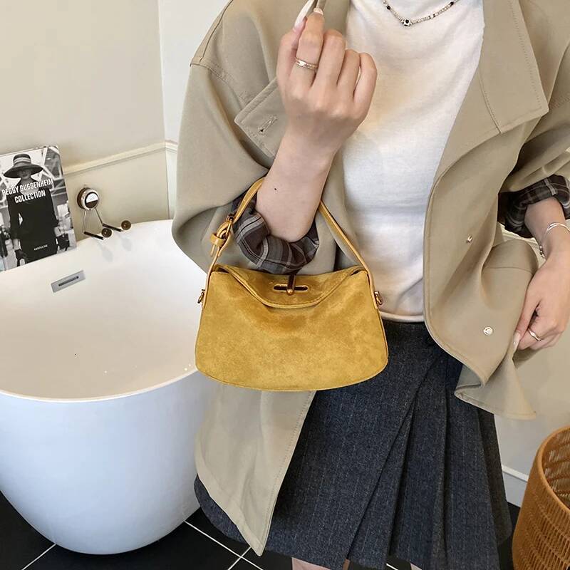 New Suede Crossbody Bag Retro Shoulder Bag Multi functional Fashion Korean Bucket Bag Simple Handbag Fashion Solid Color Designer Bag