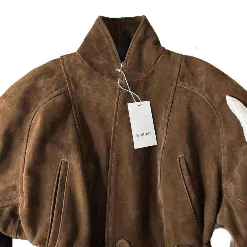 Women's Clothing Coffee Brown Suede Veet Fitted Waist Short Jacket Korean Light Mature Style Windproof Trench Coat