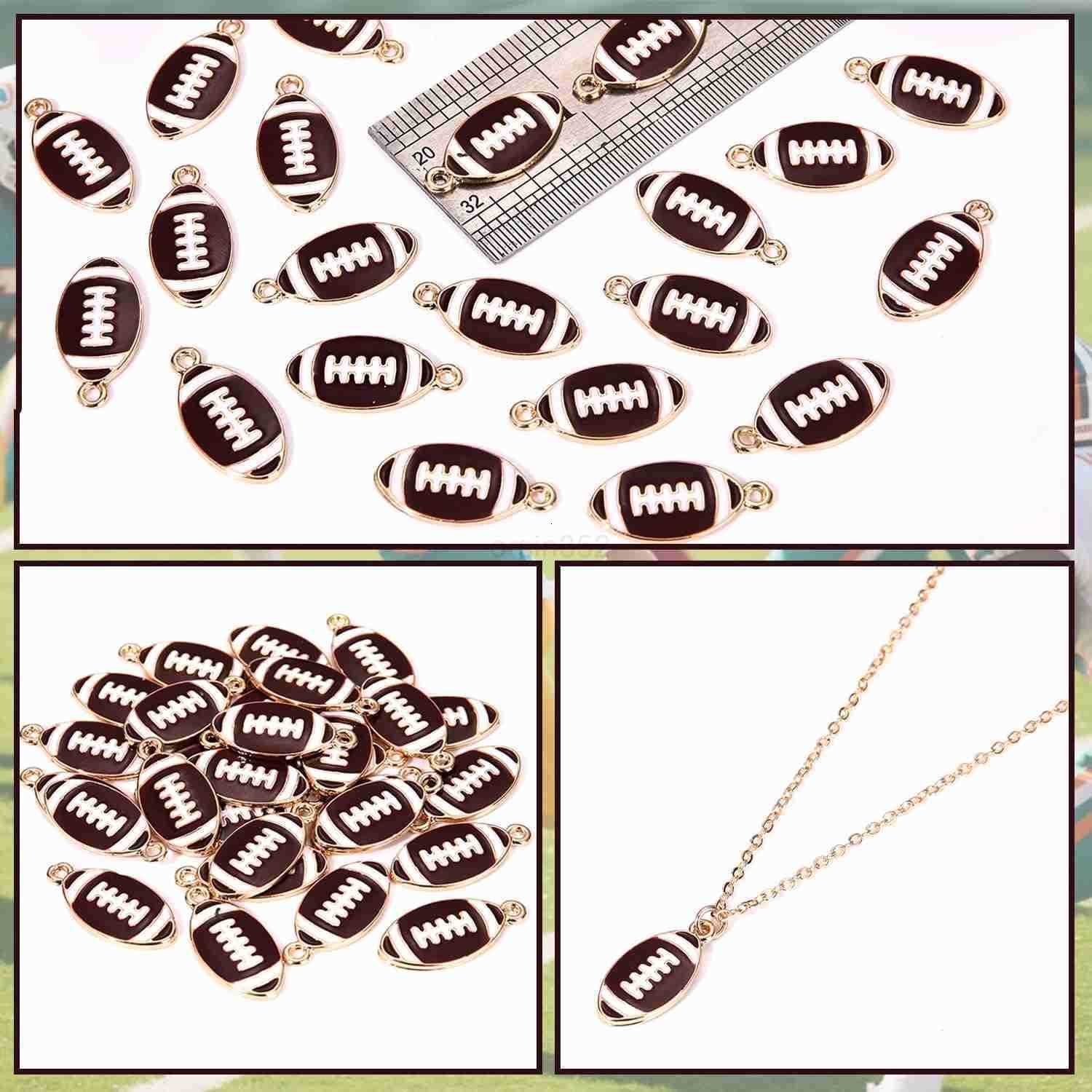 30PCS Football Charms for Jewelry Making Enamel Football Charms for Necklace Earrings Making Red Black White Blue Purple Orange Game Day Football ChaW
