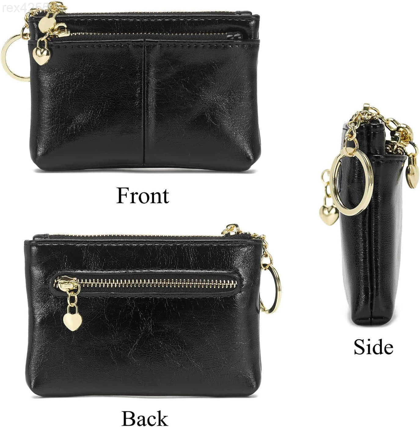 Women PU Leather Zip Mini Coin Purse With Key Ring Triple Zipper Card Holder WalletBlackW250911