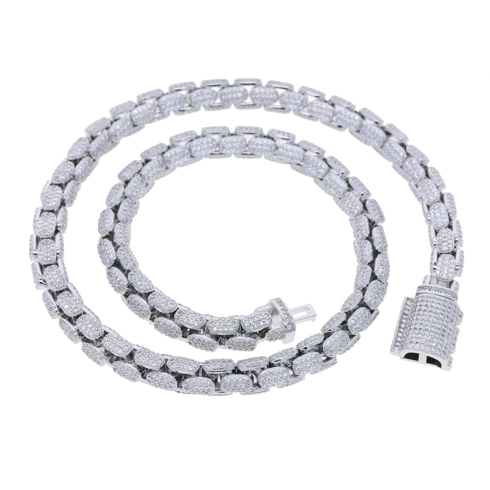 Hip Hop Punk Mens Cuban Chain Necklace Full 5A Zircon White Gold Plated Jewelry