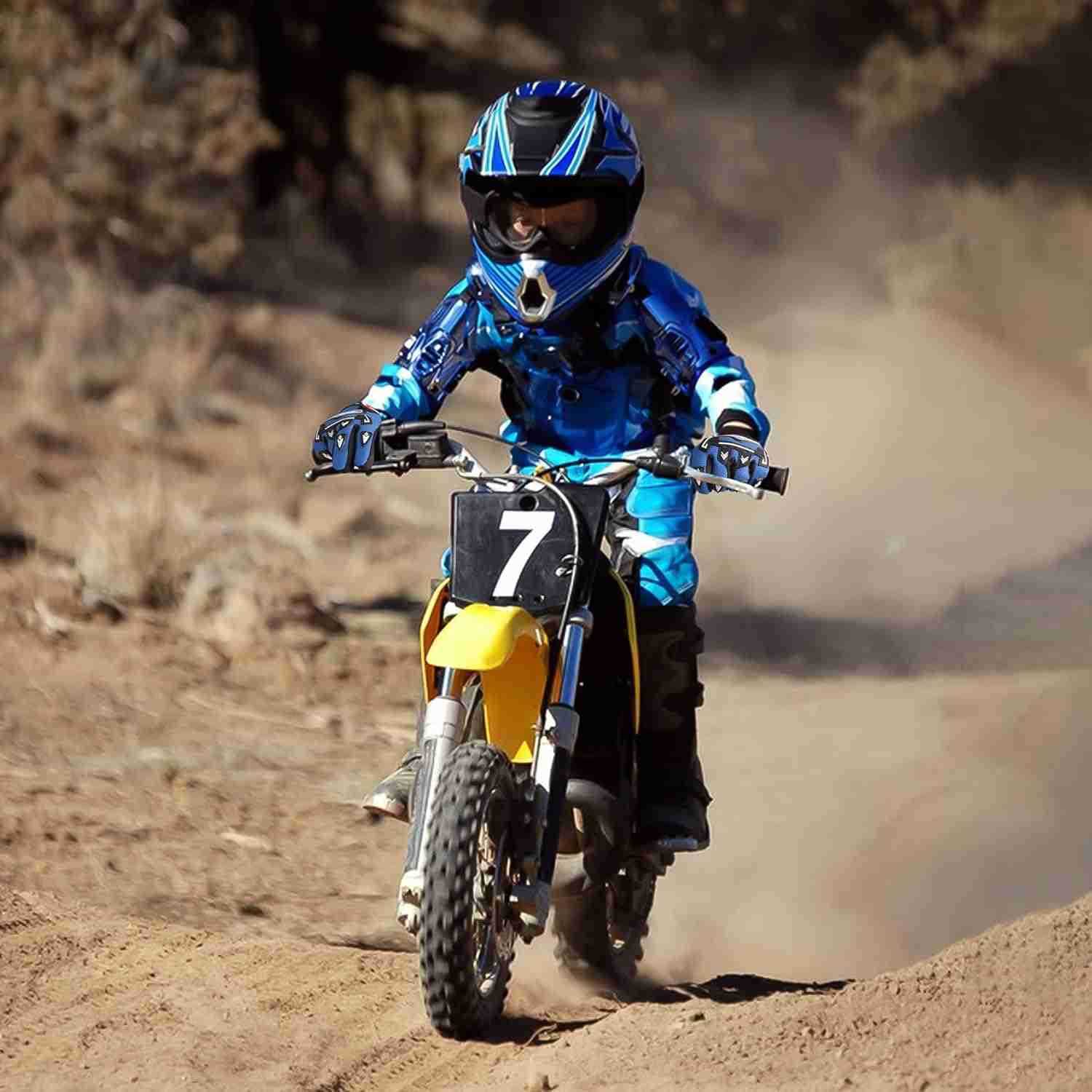 Dirt Bike Gloves Youth Power Sports Riding Gloves for Motorcycle BMX Mountain Bike ATV Full Finger Children Gloves for Outdoor Sports Cycling Camping 