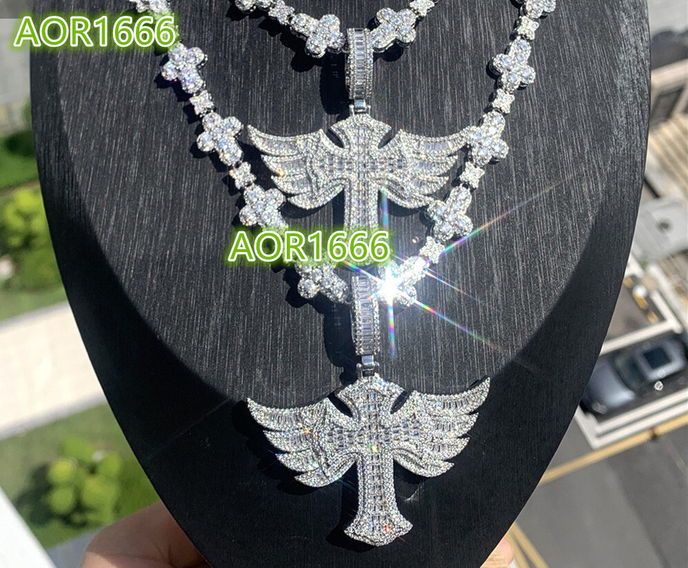 Hip Hop Lced Out CZ Zircon Cross Pendant Necklace Shiny Cross Tennis Link Chains Necklace for Men Jewelry