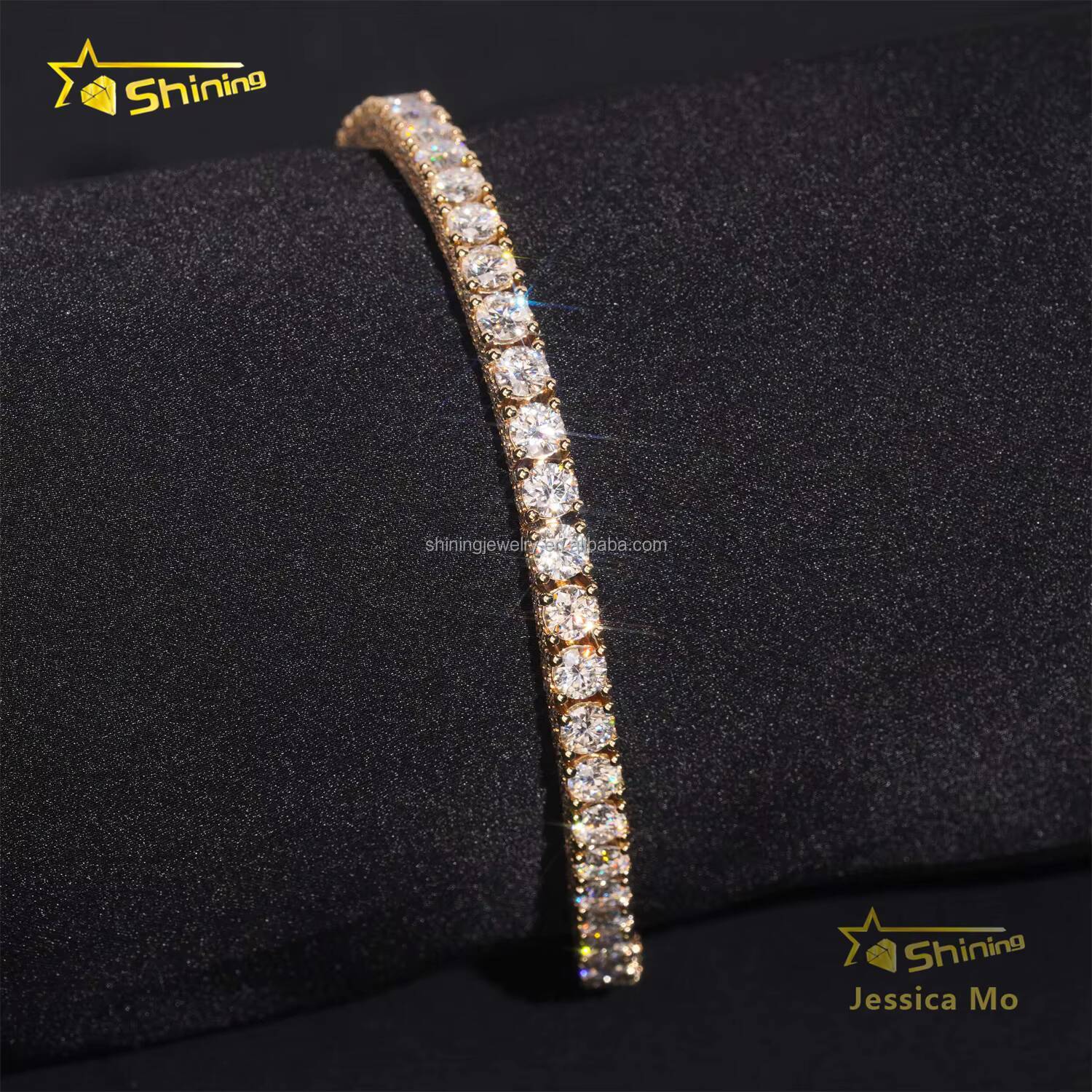 Custom Made Luxury 4mm 10k Solid Gold Jewelry VVS1 Moissanite Diamond Iced Out Fully Claw Setting Cluster Tennis Bracelet