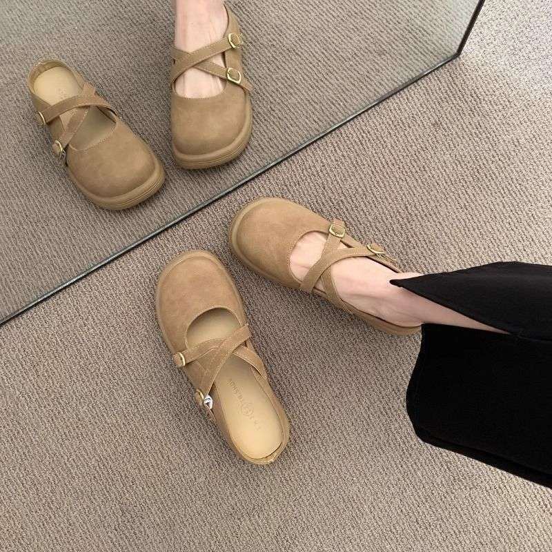 Ladies' Autumn New Designer Women's Shoes Outdoor Comfortable Flat Shoes Academy Style Versatile Style Round Head Mule Shoes
