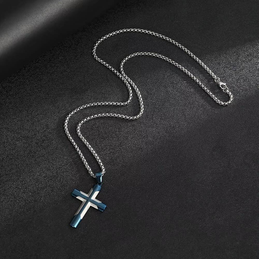 New Mens Versatile Necklace Simple Stainless Steel Hiphop Cross Necklace Niche Design Color Matching Necklace