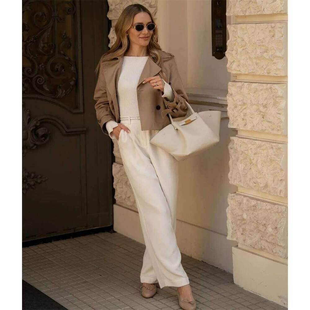 Ladies Vintage Cropped Trench Spring Autumn Jacket Women Streetwear Double Breasted Long Sleeve Top Female Chic Coat Outfits