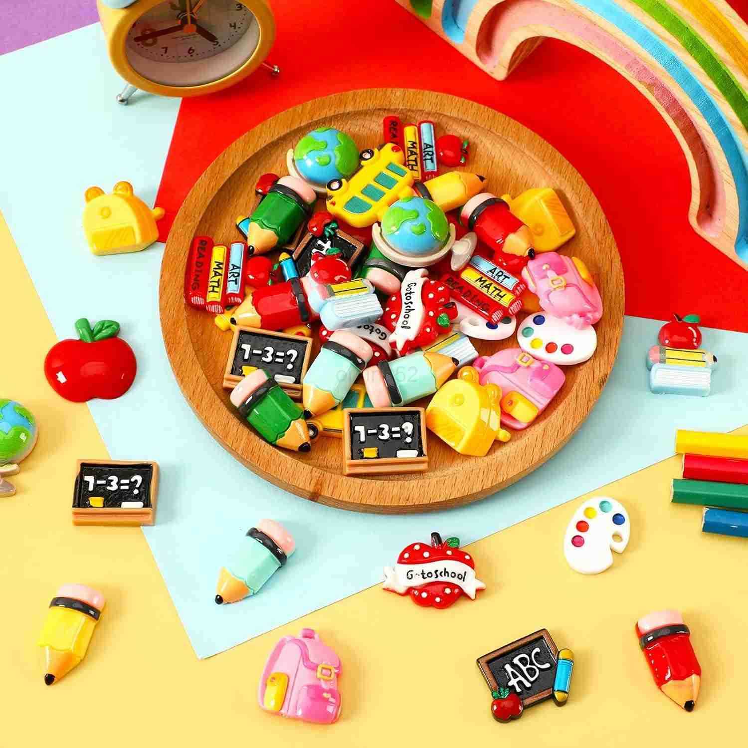 Back to School Resin Charms Pencil Book Blackboard Flatback Resin for DIY Crafts Cell Phone Case Photo Frame Hairpin Keychain Earrings Jewelry Making 
