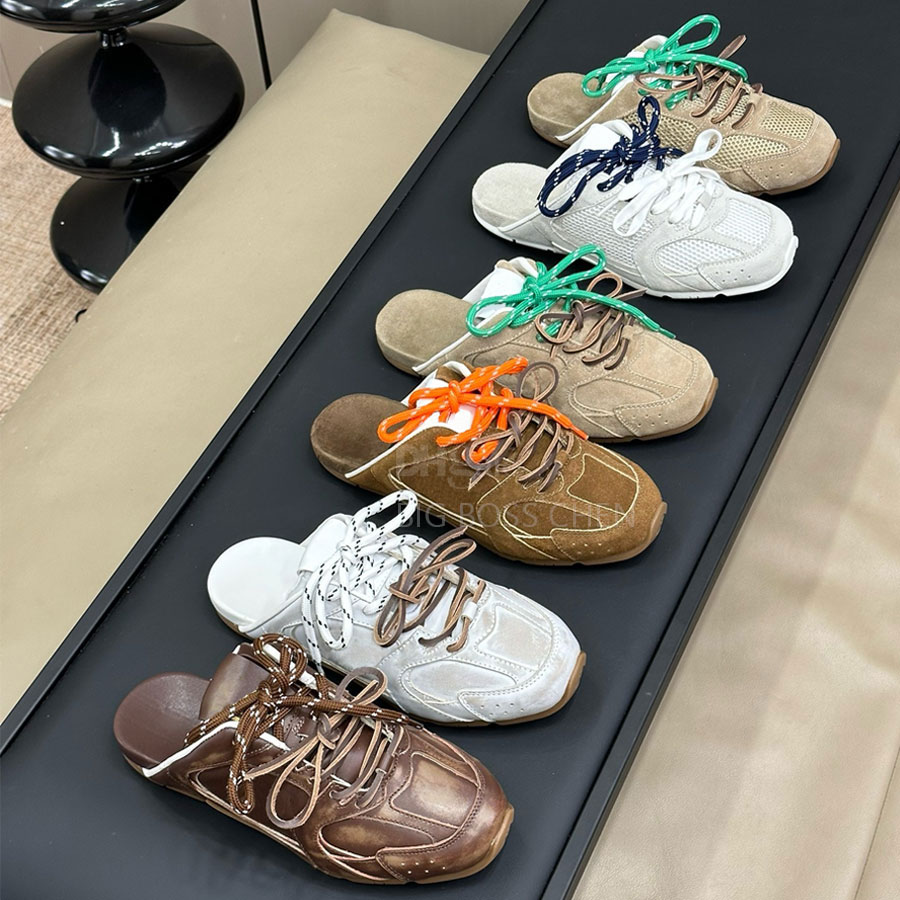 High quality Suede Casual Lace-up mules shoes Flat heel slipper slides womens slip on Beach sandal Luxury designer slides for womens Scuffs Moccasins 35-41