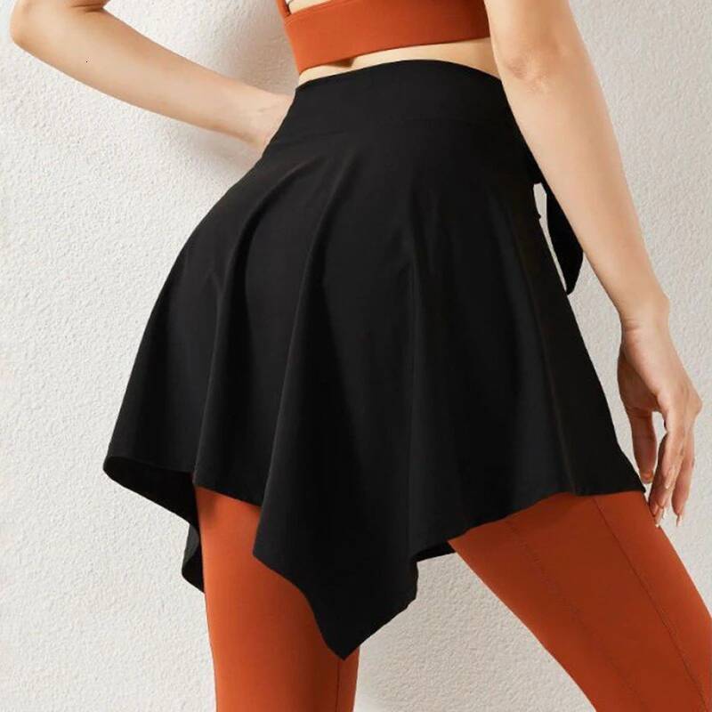 Piece Anti-slip Women Gym Yoga Fiess Extended Lace-up Design Outdoor Training Mesh Skirt Cover Buttock dongdumaoyi