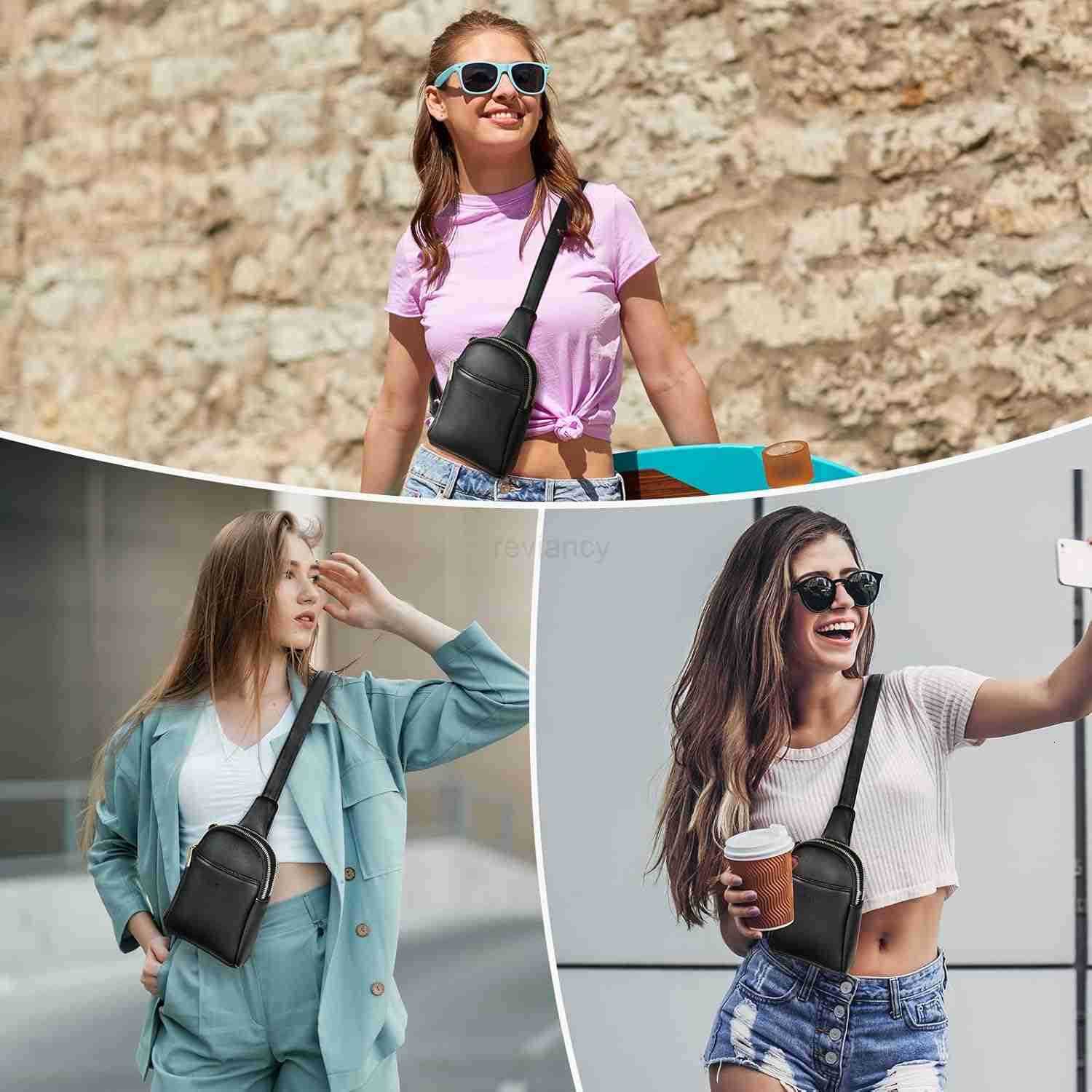 Crossbody Bag for Women Waterproof Leather Small Sling Bag Crossbody Fanny Packs for Travel Adjustable Strap 3 Pockets Cross body Bag Purse for Women 
