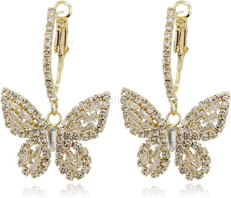 Butterfly Dangling Earrings Crystal Rhinestone CZ Drop Earrings For Women 14K GoldWhite Gold Plated Earrings Hypoallergenic Nickel Free Cute Charms Da