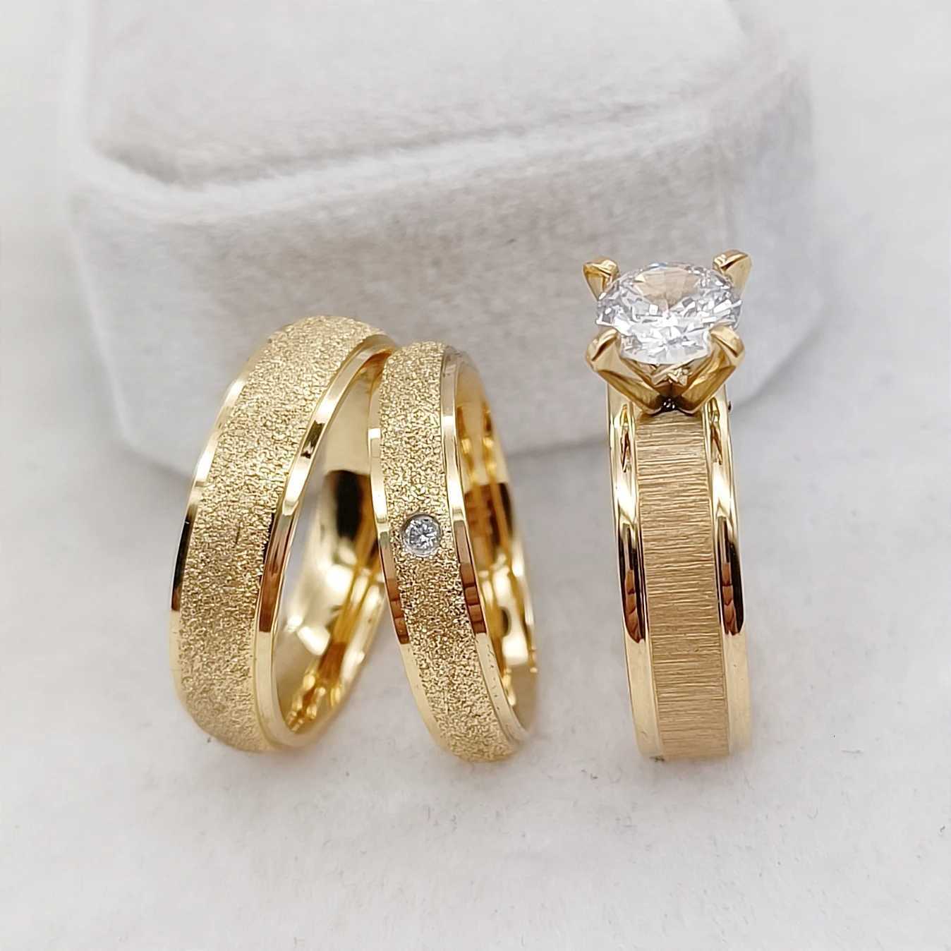 Brilliant Sparkling Cubic Zirconia Bridal Sets Promise Couple Wedding Engagement Rings For Men Women Titanium Love Bands Jewelry W250911