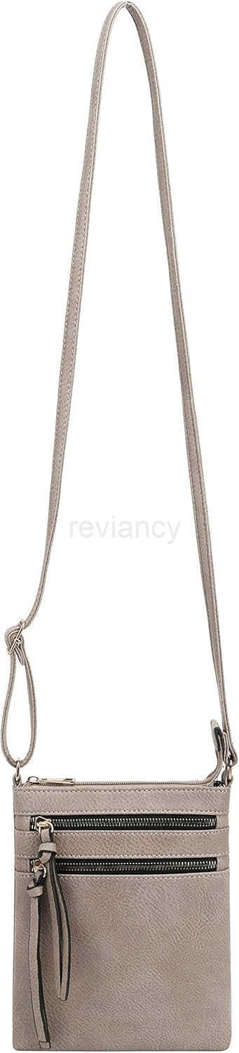 Crossbody Purse Bag Functional Multi Pocket Double Zipper Purse Adjustable Strap Medium Size Purse TaupeW250911