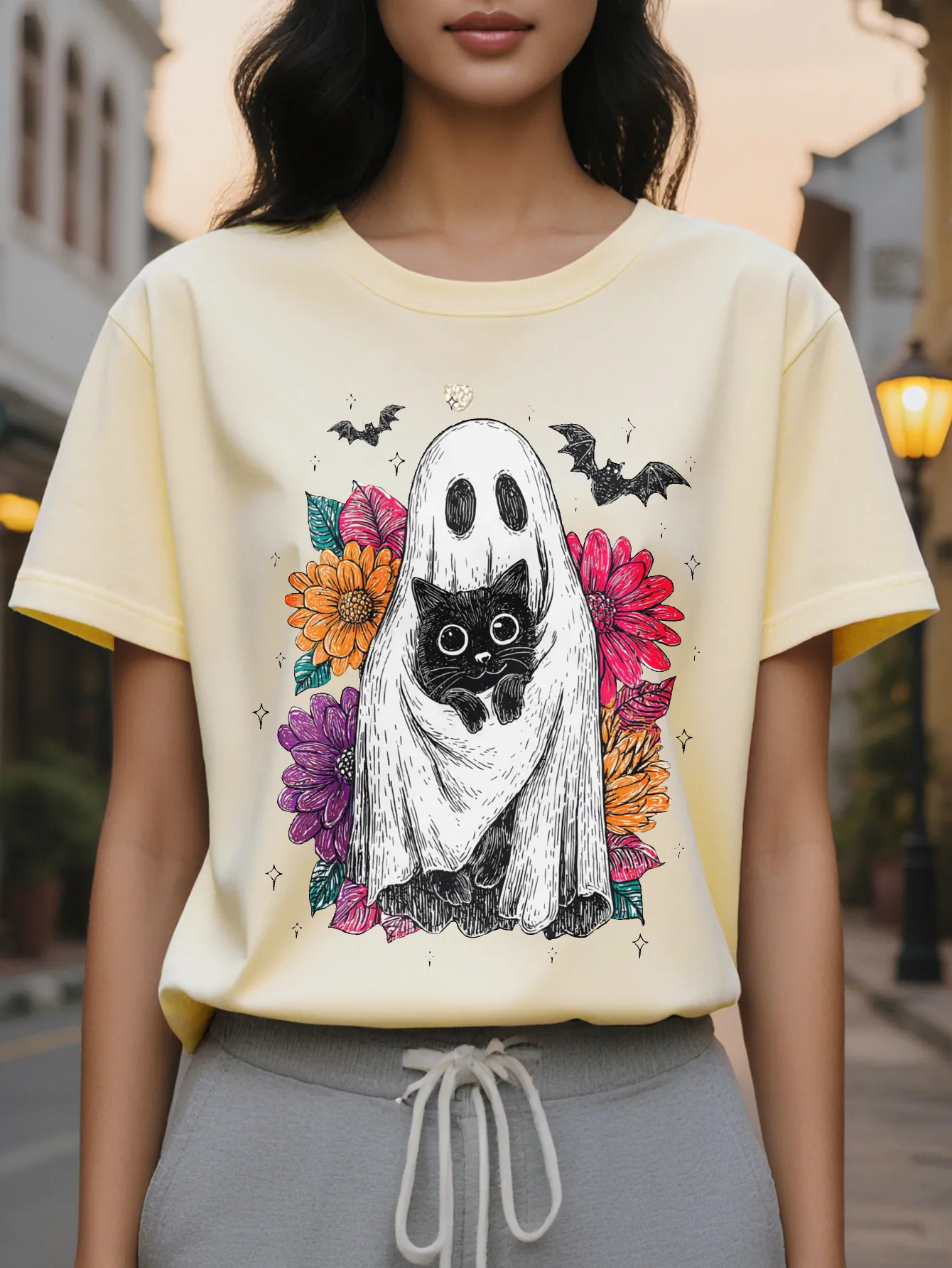 Ladies Casual Round Neck T-Shirt Wicked Social Club Printing Cotton Short Sleeve Tight Fit Spring and Summer tee