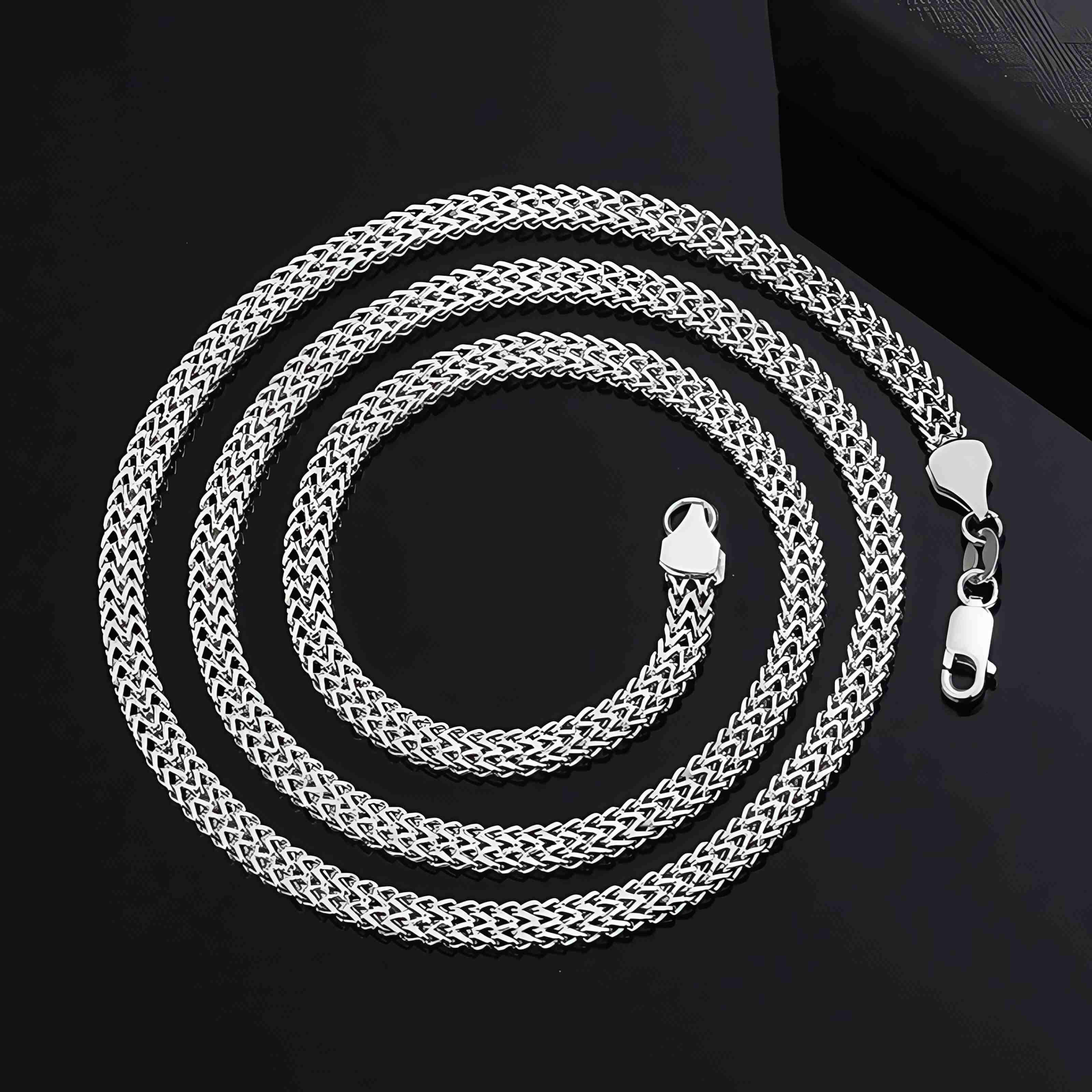 999 Pure Silver Jewelry White Gold Platinum Plated Silver 4mm Cuban Italy Square Double Franco Link Chain Men Women