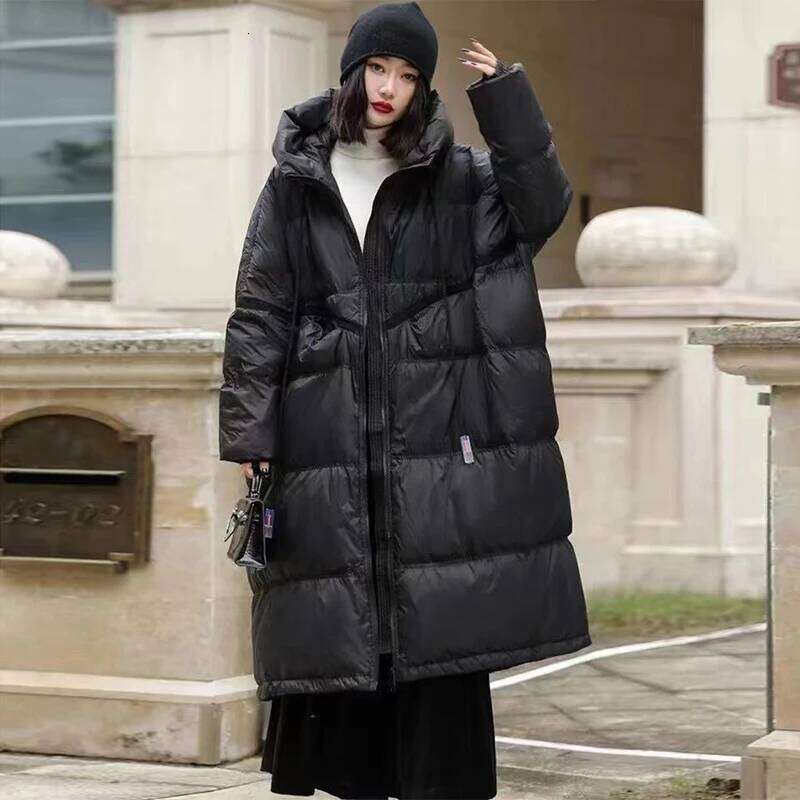 Lagabogy 2025 New Winter Women Oversize Long Puffer Coat Female Thick Warm White Duck Down Jacket Hooded Loose Parkas Outwear