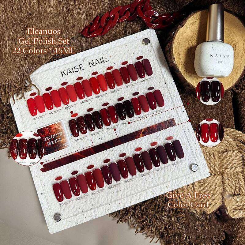 Eleanuos Chipped Dia Cherry Wine Gel Polishing 22Pcs Varnish Red Semi Permanent Art UV Nail Enhancement Kit 15Ml
