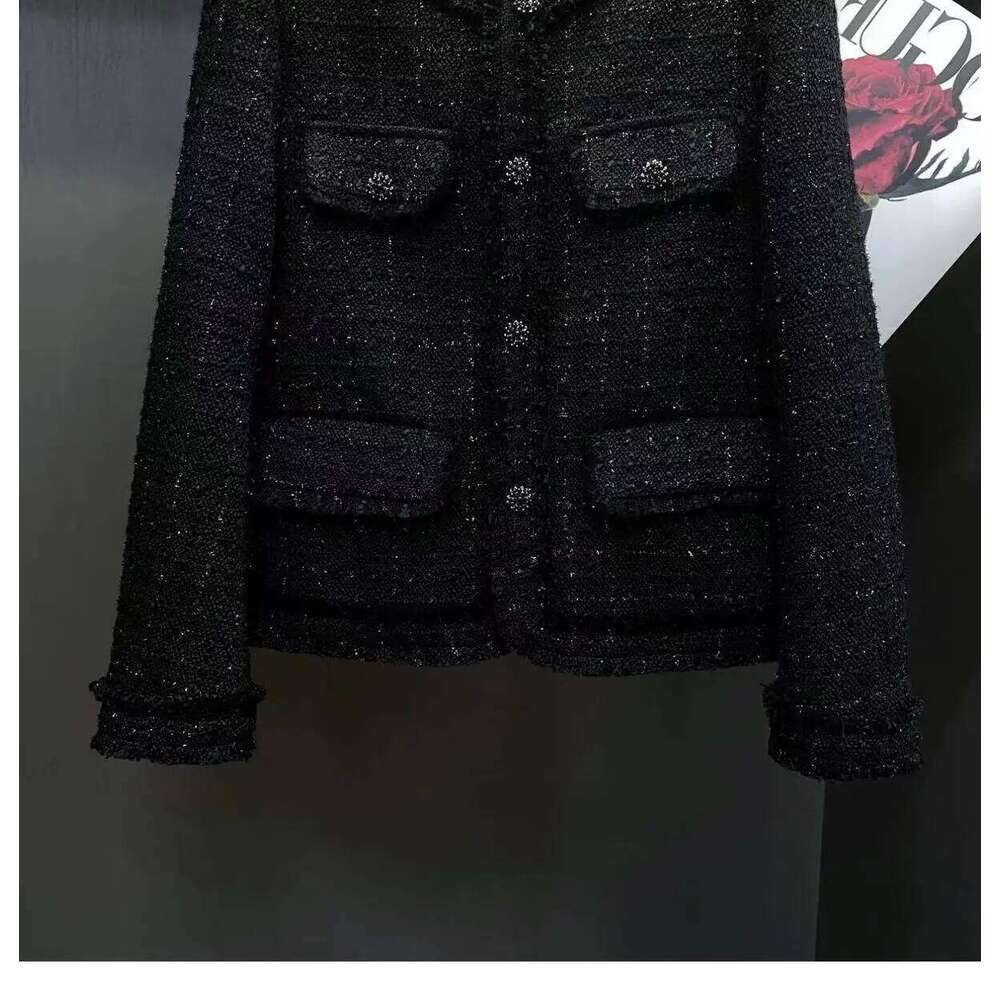 Autumn Winter New Suit Coat Women's Short Round Neck Black Tweed Temperament Cassic Blazers