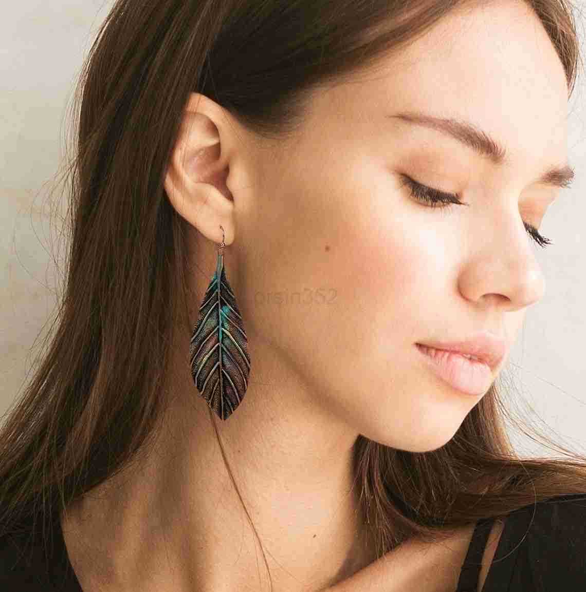 Handmade Boho Lightweight Statement Leaf Earrings with Detailed Texture for WomenW250911