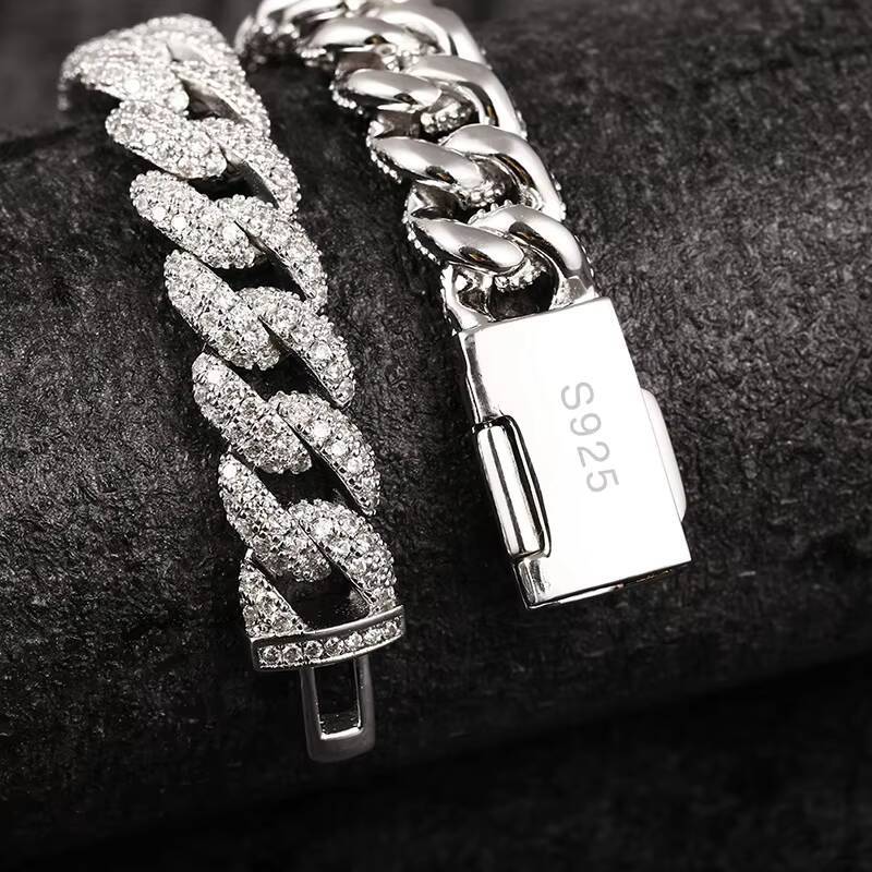 10MM Sterling Silver Cuban Link Chain With Moissanite Diamond Iced Out 925 Silver Miami Cuban Link Chain Necklaces