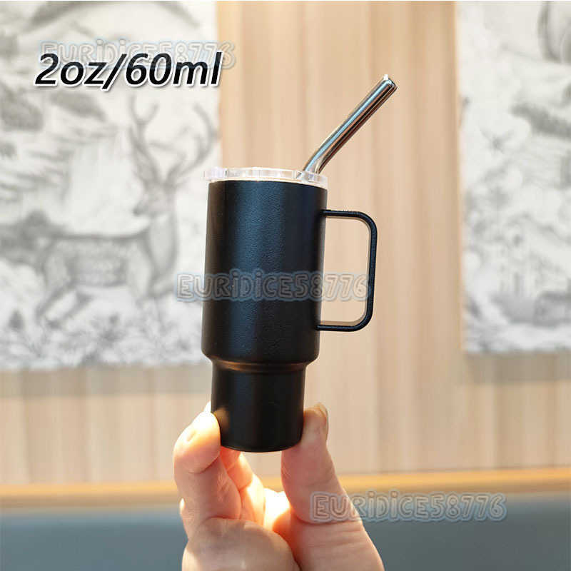 Stainless Steel 2oz Mini Handle Shot Glass Portable Car Straw Insulated Cup 60ml Cup H250911