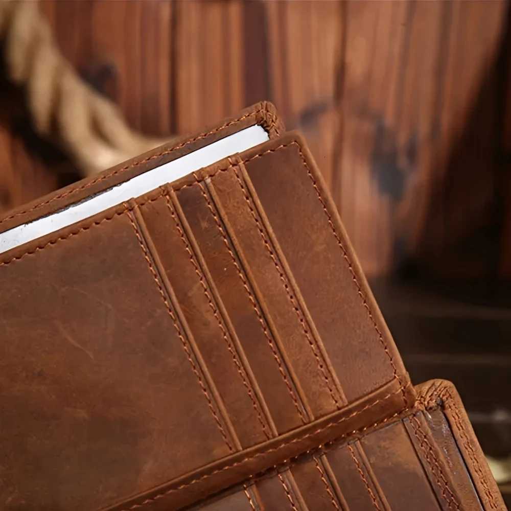 Vintage Mens Genuine Leather Wallet with Multiple Card Slots Large Capacity Vertical ID Holder Zippered Compartment W250911