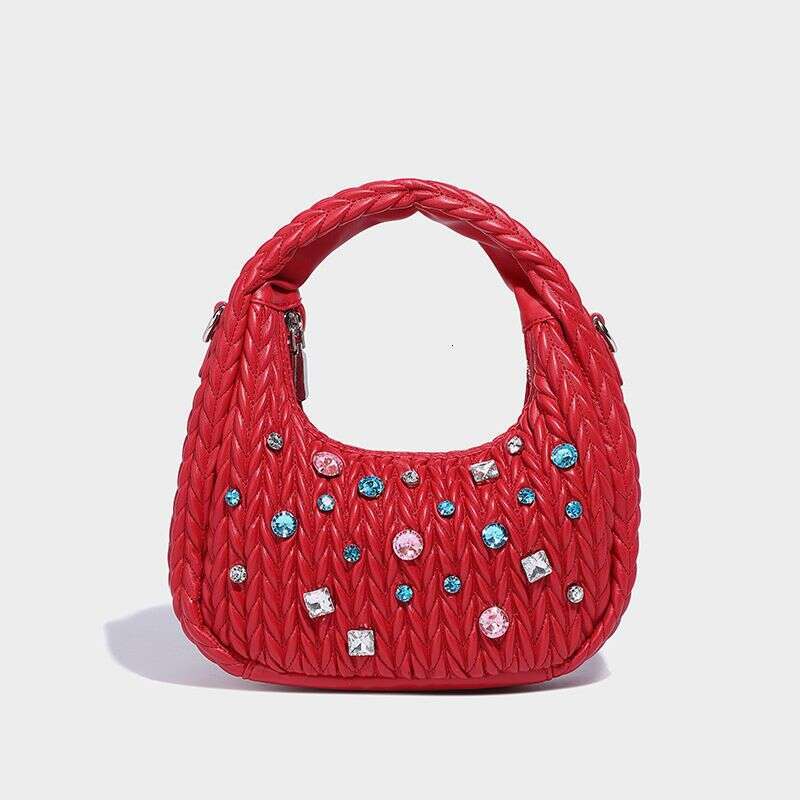 Niche Design Pleated Cloud New Brick Inlaid Handbag Versatile Shoulder Crossbody Crescent Bag