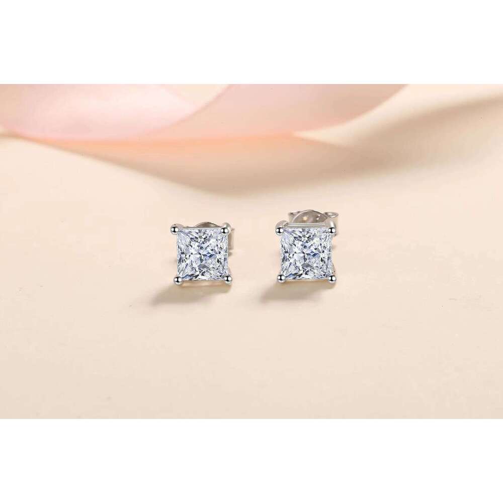 Classic Hot-selling Generation of Women's Moissanite Earrings Princess square S Sier Simulation Ear Jewelry