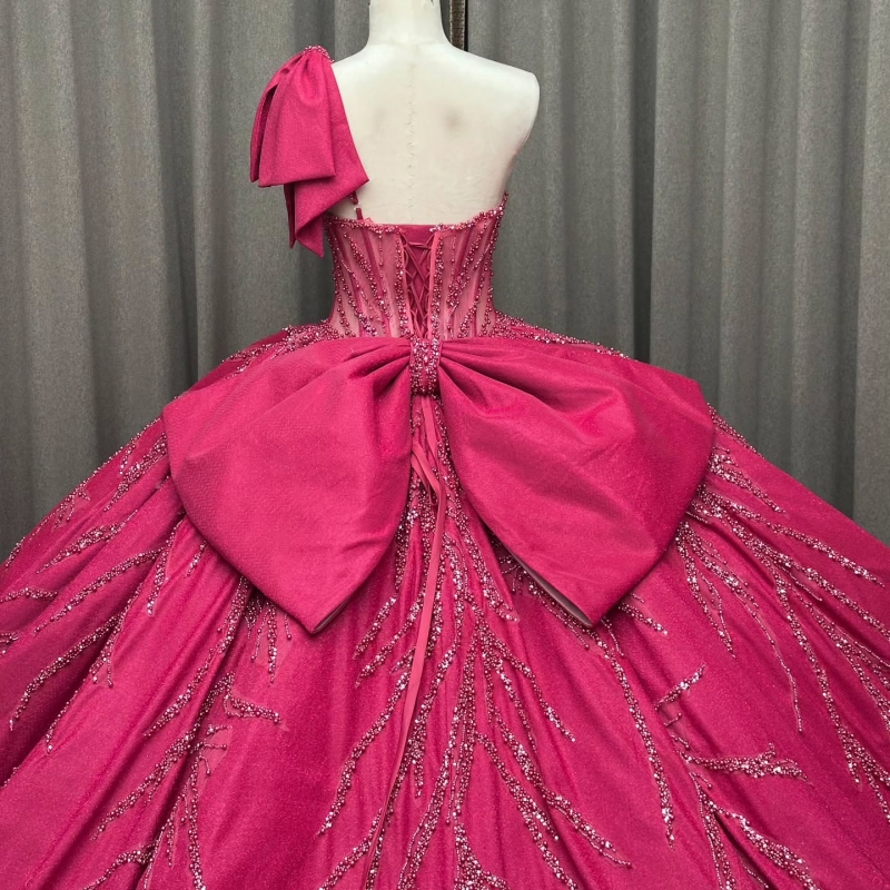 Red Quinceanera Dresses Ball Gown Off The Shoulder Beading Crystal Bow Tiered Tull Party Birthday Sweet 16 Dress Vestidos 15 De Anos