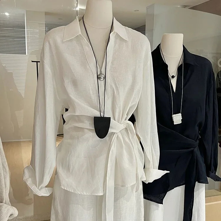 Loose Long Sleeve Womens Shirt Asymmetrical WaistCinching French Preppy Style Relaxed Fashion n Casual Top 250911