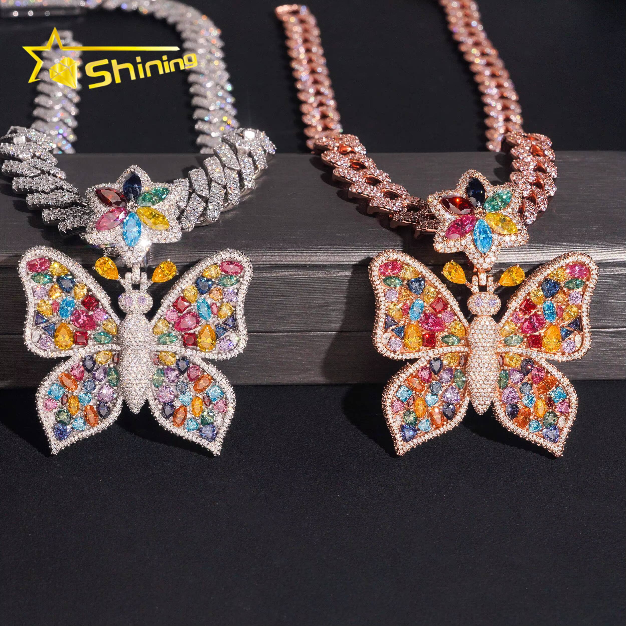 New Design Pass Diamond Test Color Moissnaite Charm Pendant Silver 925 Gold Plated Hip Hop Iced Out Moissanite Butterfly Pendant