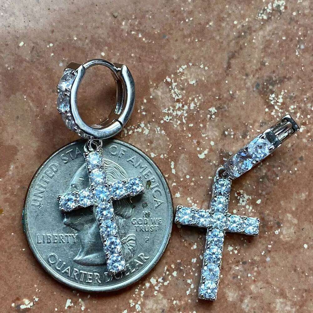 Custom Sterling Sier Moissanite & Dia Cross Earrings Gold Plated Hip Hop Style Women's Jewelry for Weddings