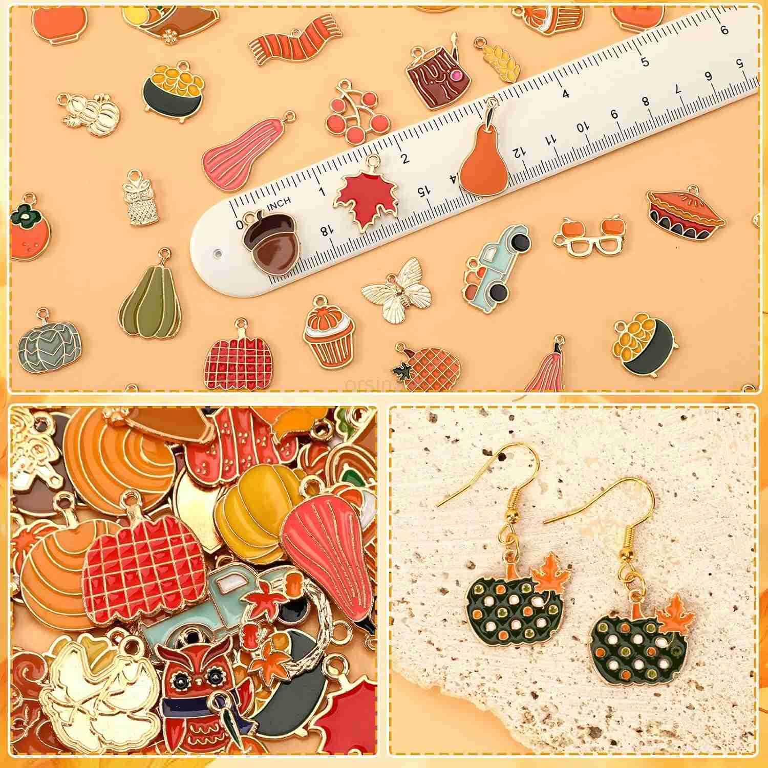 350pc Fall Charms Thanksgiving Enamel Pumpkin Maple Leaf Turkey Autumn Charms for Jewelry Making Bulk for s Necklaces Earrings Craft MakingW250911