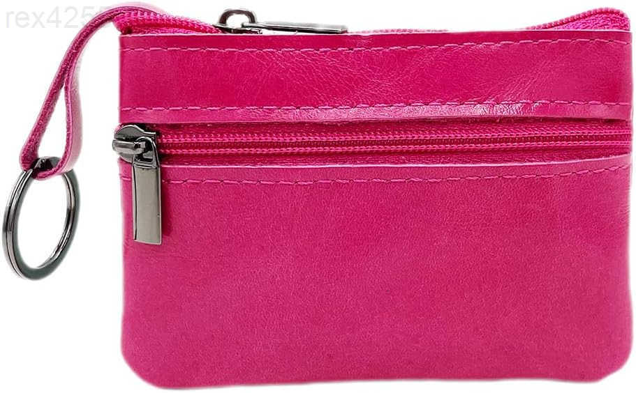 Women Genuine Leather Coin Pouch Zip Mini Purse Wallet Key Chain Double ZipperW250911