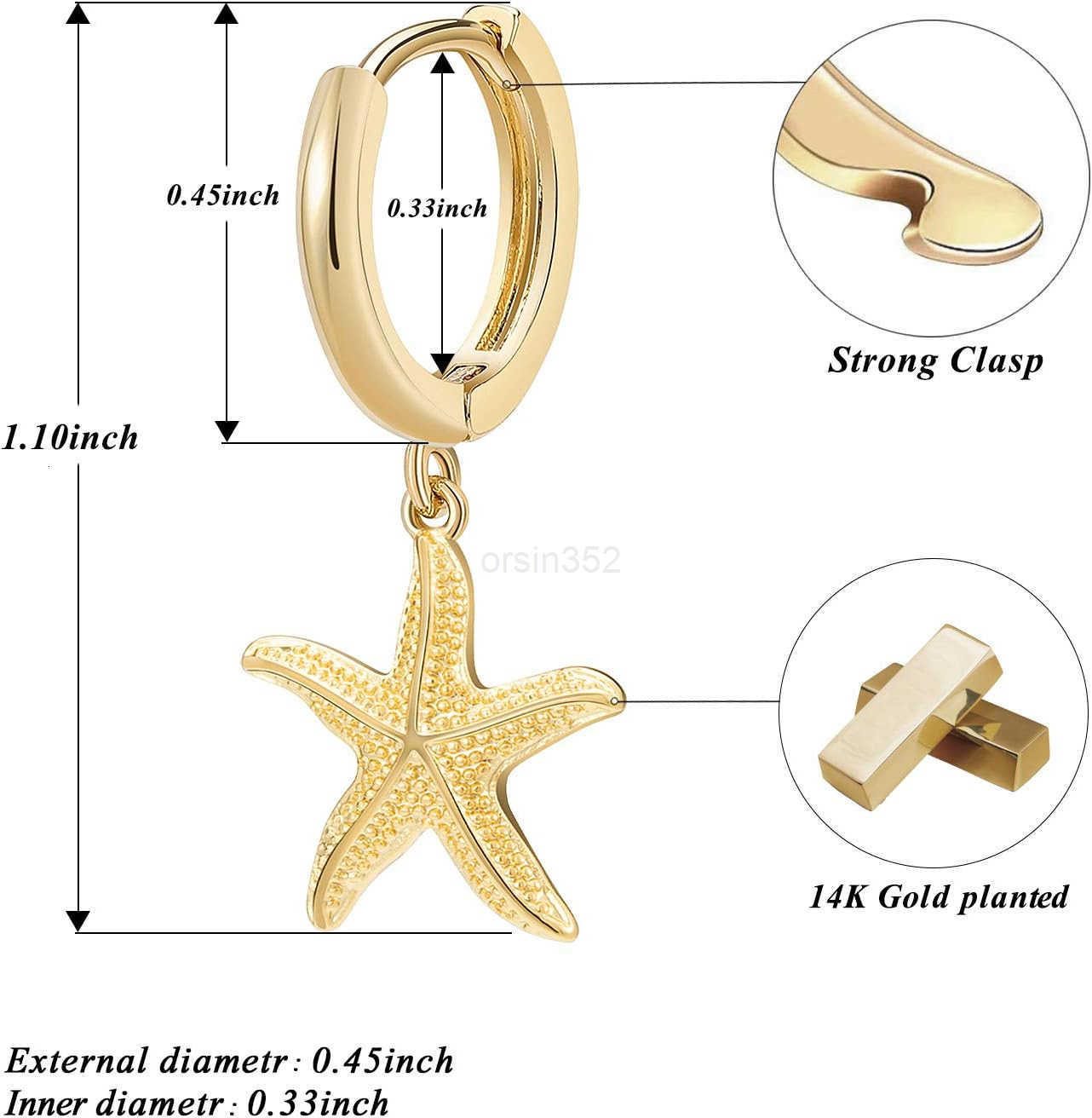 Huggie Earrings for Women 14K Gold Plated Beach Sea Drop Dangle Earrings Starfish Butterfly Moon Star Seashell Beachy JewelryW250911