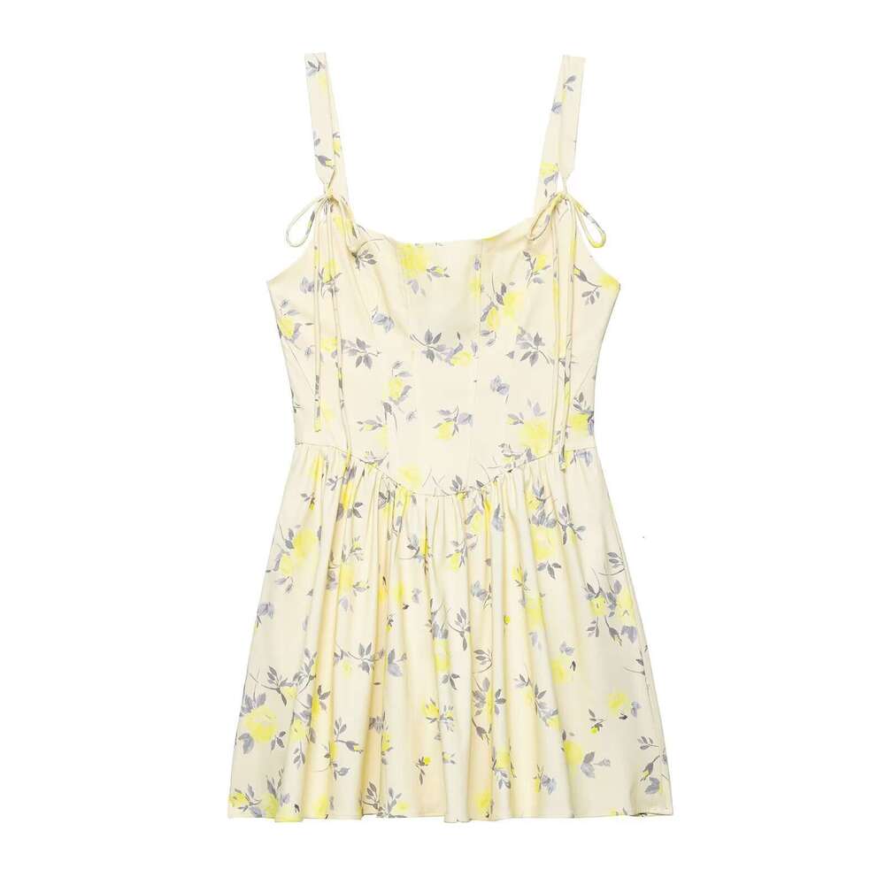 DHEssentials Z Summer 2025 New Women's Fashion French Sweet Floral Pattern Poplin Strap Short Dress