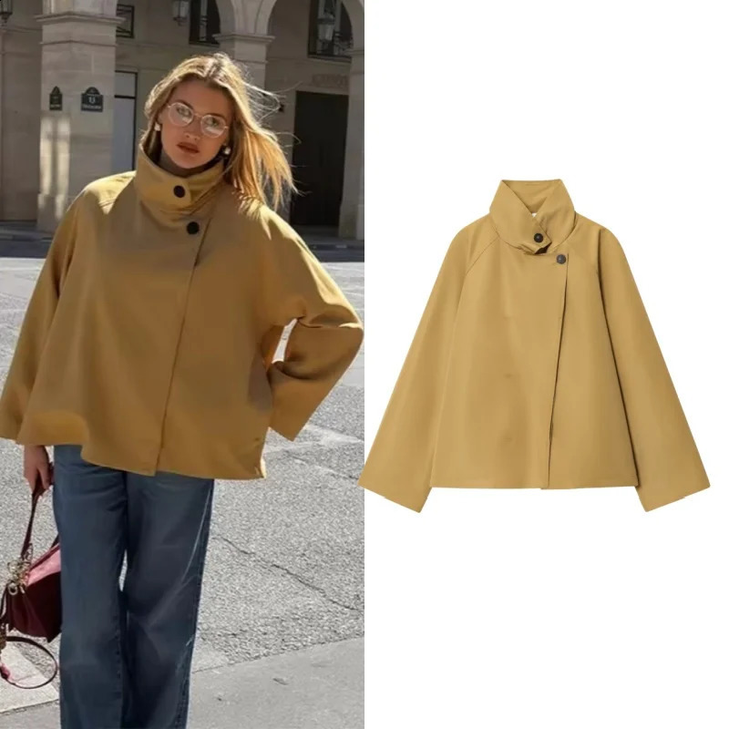 Tidalyf Women Casual WindbreakerHigh Neck Long Sleeves Windproof Warm Elegant for AutumnWinter DailyCommute Wear 250911