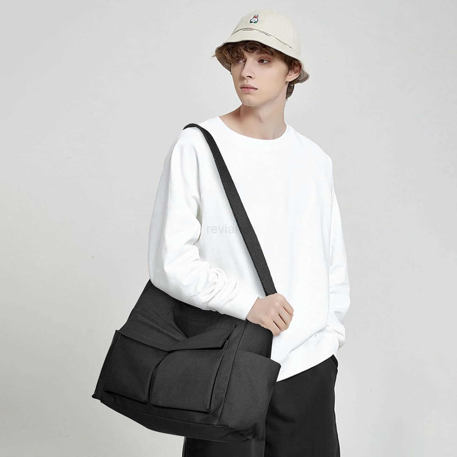 Canvas Tote Bag Messenger Bag Large Crossbody Bag for Women or Men Casual Canvas Shoulder Bag for College Work DailyW250911